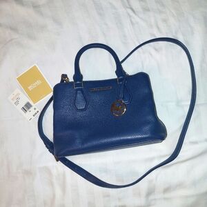 MICHAEL Michael Kors CAMILLE Small Satchel, Navy Blue Textured Leather